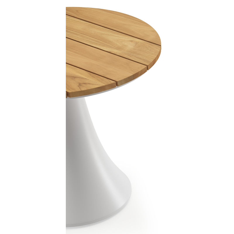 Fano low dining loungetafel in wit aluminium en teak  - Dia. 65 x H 55 cm