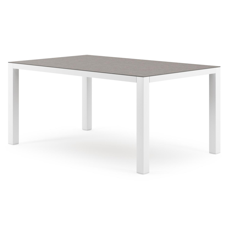 Como tuintafel rechthoekig in wit aluminium en volkeramiek Wulong - L 160 x B 100 x H 75 cm