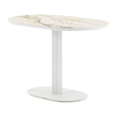 Teramo tuintafel bombo in wit aluminium en volkeramiek Colorado Dunes - L 110 x B 70 x H 73.7 cm