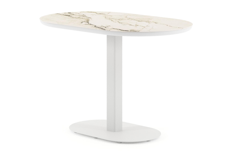 Teramo tuintafel bombo in wit aluminium en volkeramiek Colorado Dunes - L 110 x B 70 x H 73.7 cm