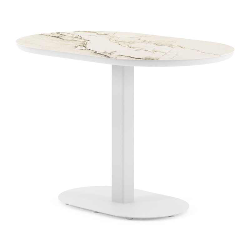 Teramo kantelbare tuintafel bombo in wit aluminium en volkeramiek Colorado Dunes - L 110 x B 70 x H 74 cm