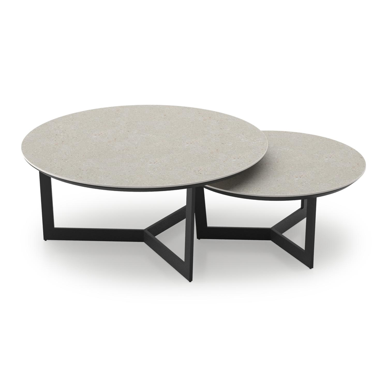 Lacrima loungetafels in zwart aluminium en shilin volkeramiek - Dia. 85/65 x H 35/30 cm