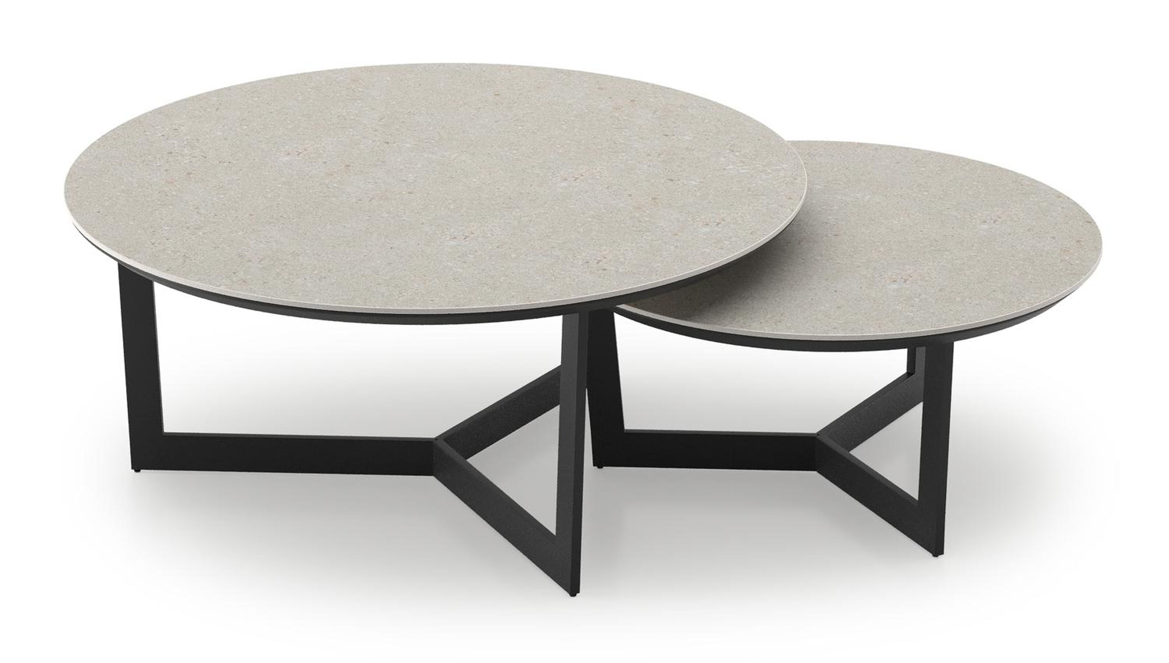 Lacrima loungetafels in zwart aluminium en shilin volkeramiek - Dia. 85/65 x H 35/30 cm