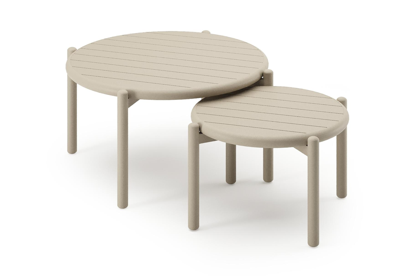 Pulo loungetafels in beige aluminium - Dia. 70 - 50 x H. 37.5 - 32.5 cm