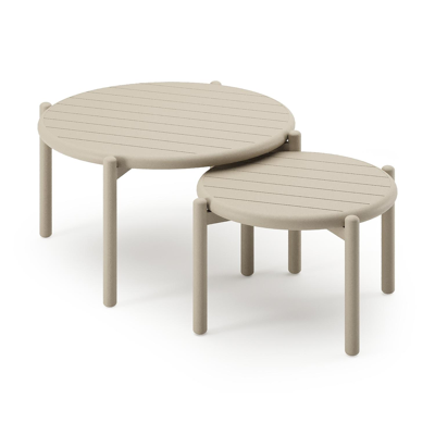 Pulo loungetafels in beige aluminium - Dia. 70 - 50 x H. 37.5 - 32.5 cm