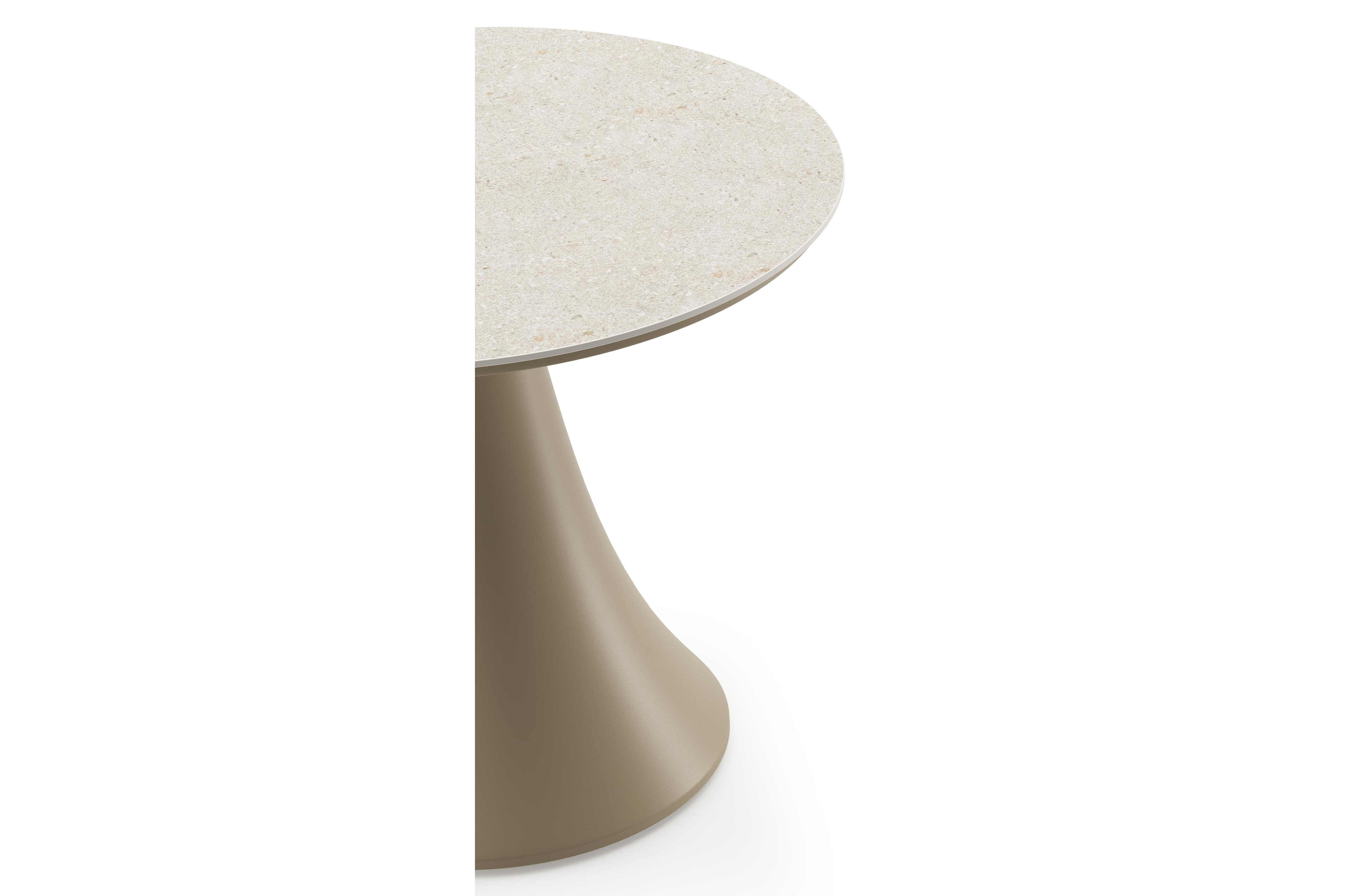 Table de basse low dining Fano ronde en aluminium beige et céramique pleine Shilin - Diam. 65 x Haut. 55 cm