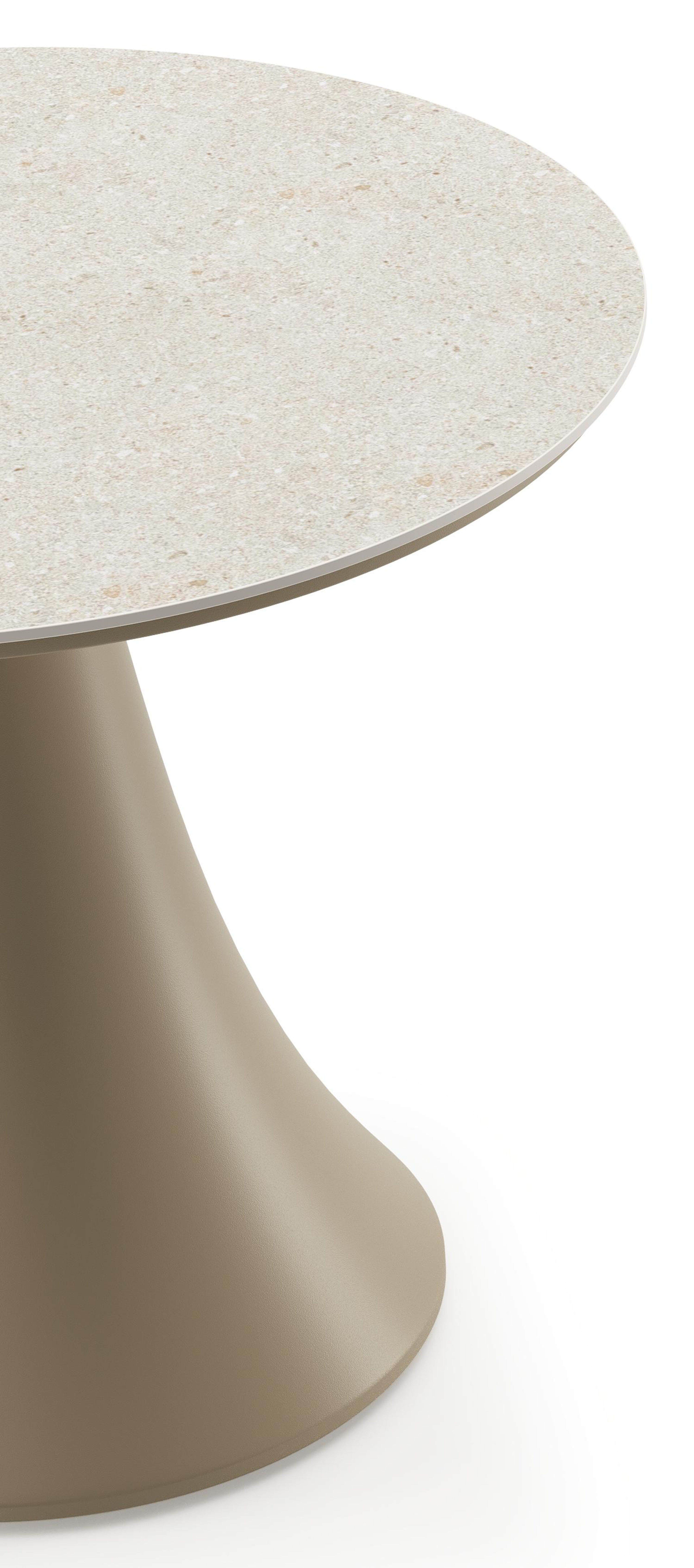 Fano low dining loungetafel rond in beige aluminium en volkeramiek Shilin - Dia. 65 x H 55 cm