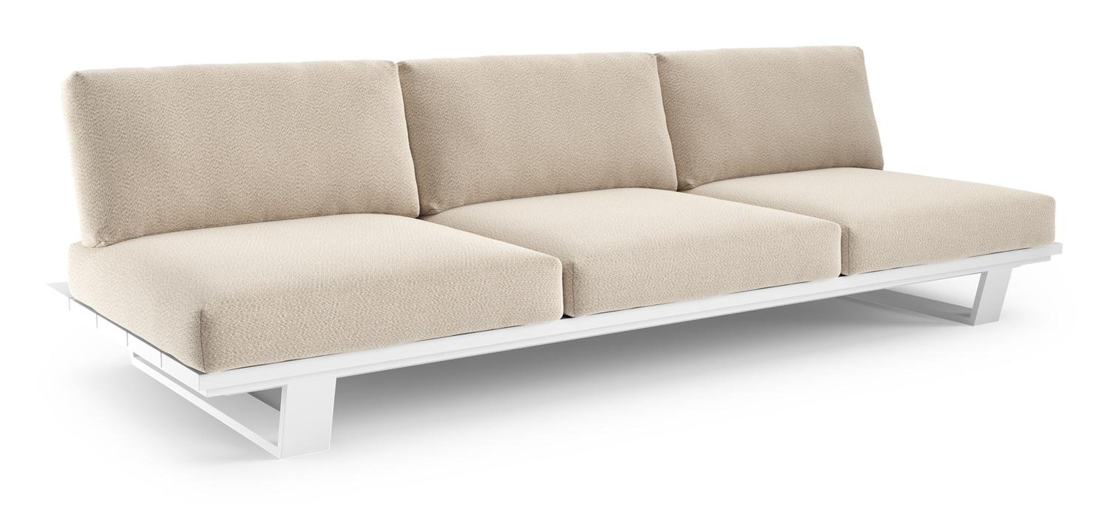 Pagino loungebank in wit aluminium met lopi sand all weather sunbrella® luxe kussen