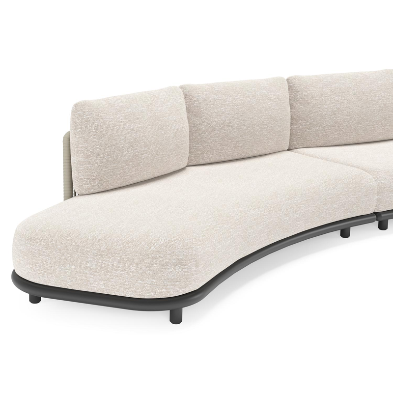 Lomano loungebank in zwart aluminium en beige verticaal geweven luxe vlakke rope met Tundra Sand all weather sunbrella® luxe