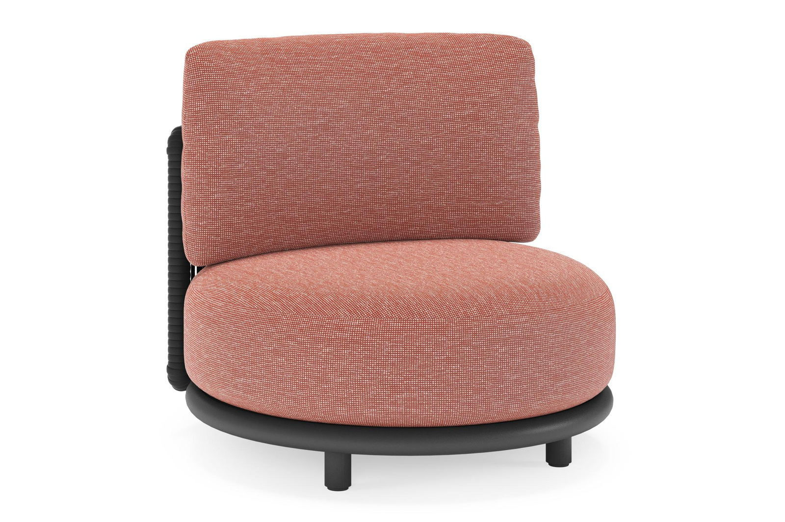 Lomano loungestoel in zwart aluminium en beige verticaal geweven luxe vlakke rope met slow alezan all weather sunbrella® luxe kussen