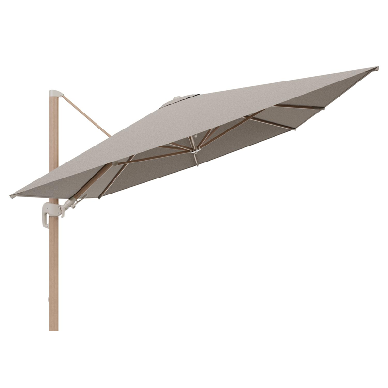 Rufina zweefparasol tiltfunctie in houtlook aluminium en parasoldoek in All Weather Sunbrella® Luxe Chartres Pewter  - L1 400 x L2 300 cm (zonder voet) (zonder voet)
