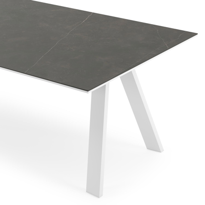 Table de jardin Cesano rectangulaire en aluminium blanc et céramique pleine Calatorao - Lg. 240 x Lrg. 100 x Haut. 75 cm