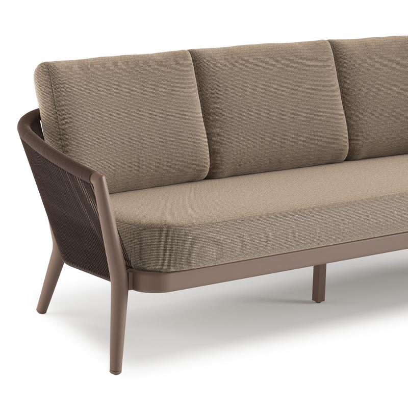 Orso loungeset in taupe aluminiumen zwart verticaal geweven ronde rope met Firenze Earth all weather solica kussen