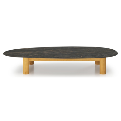 Table de basse Donato - Organo organique en teck et céramique pleine Black Obsession - Lg. 151 x Lrg. 90 x Haut. 25 cm