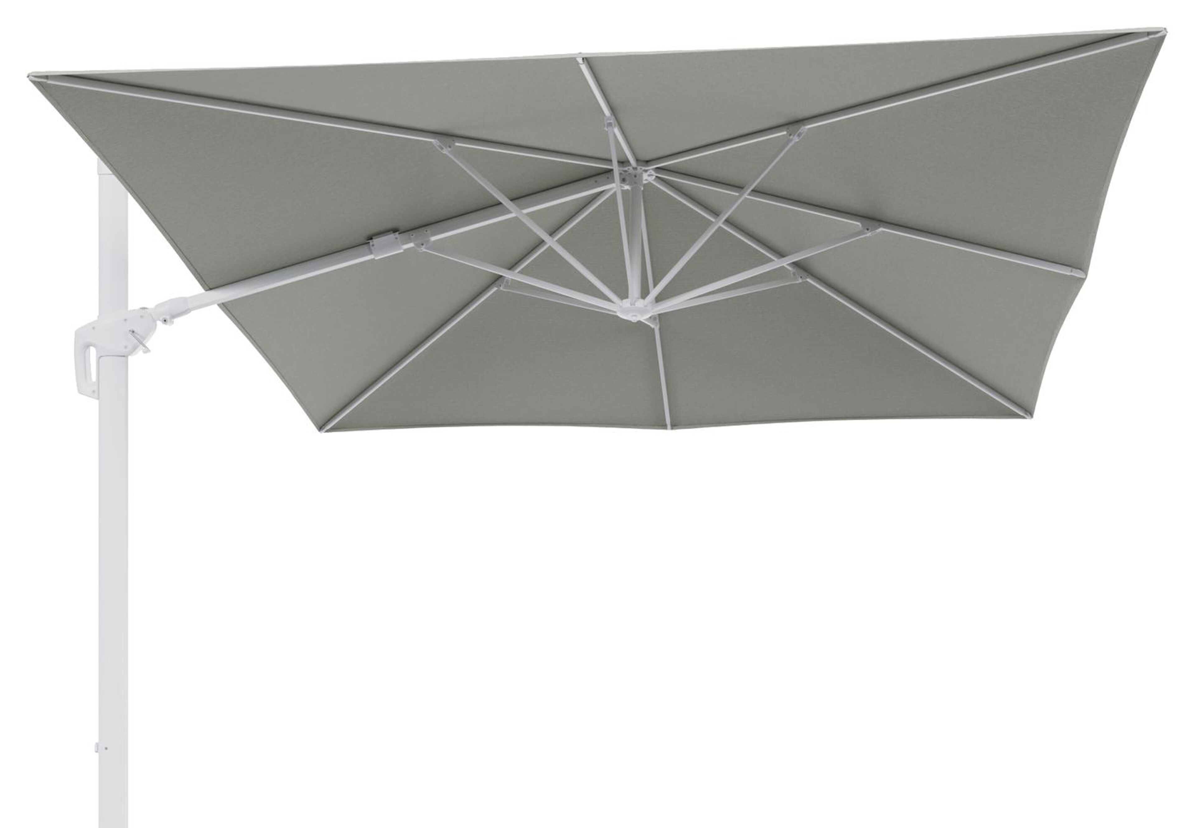Minore zweefparasol tiltfunctie in wit aluminium en parasoldoek in All Weather Sunbrella® Luxe Slow Spirea  - L1 350 x L2: 350 cm (zonder voet) (zonder voet)