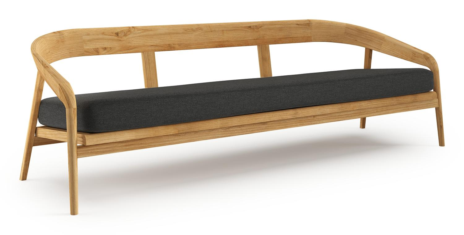 Lacrima loungebank 3-zit in teak met chartres sooty all weather sunbrella® luxe kussen