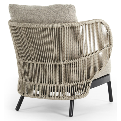 Lugano loungestoel 1-zit in zwart aluminium en beige gedraaide ronde wicker met catania beige All Weather Cosytica kussen