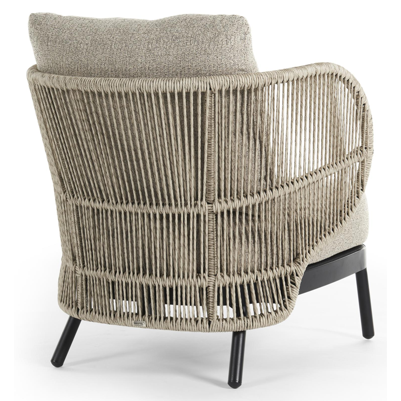 Lugano loungestoel 1-zit in zwart aluminium en beige gedraaide ronde wicker met catania beige All Weather Cosytica kussen