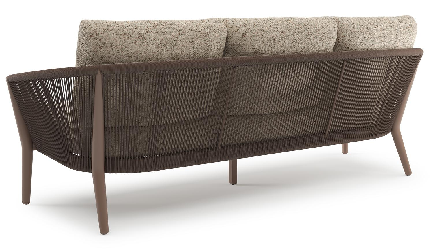 Orso loungebank in taupe aluminiumen zwart verticaal geweven ronde rope met Bora Jungle all weather cosytica kussen