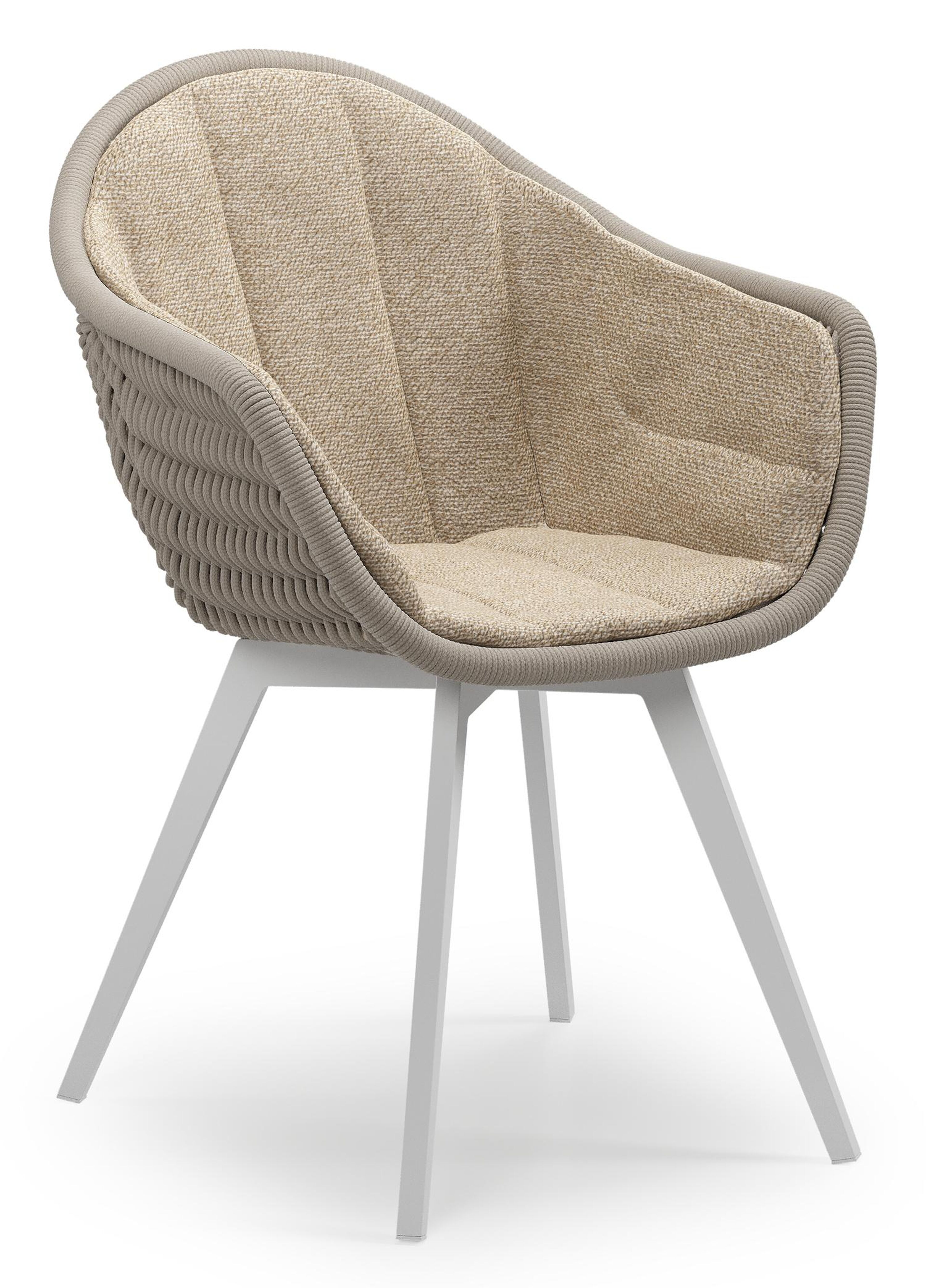 Pagino tuinstoel in wit aluminium en beige verticaal geweven ronde rope met zitkussen in All Weather Cosytica Madagascar Oak