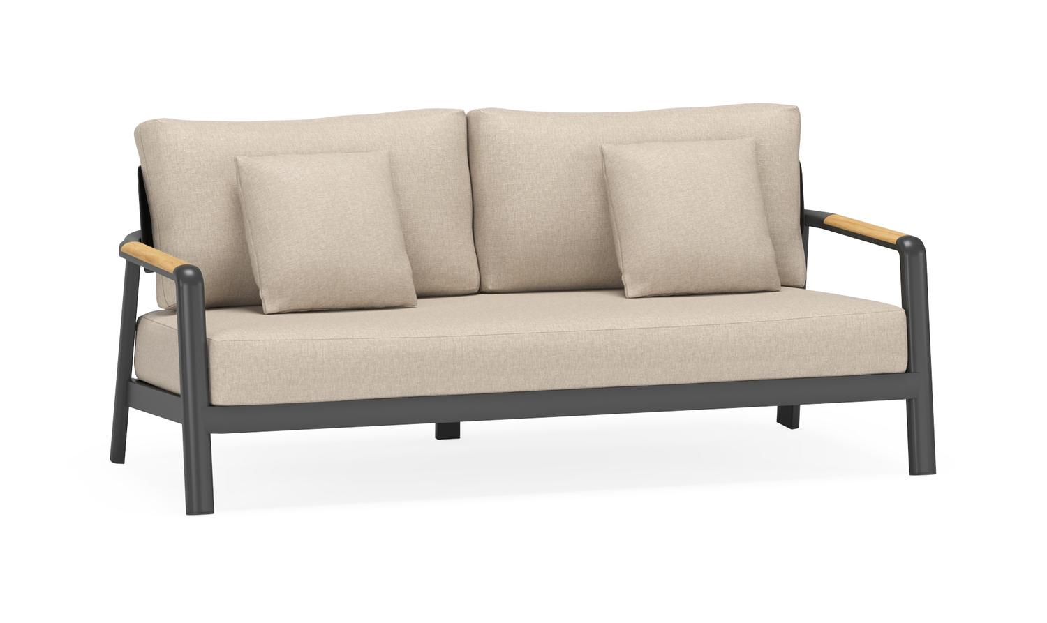 Salamanca loungebank 2-zit in zwart aluminium en teak met desert weather+ softtouch kussen