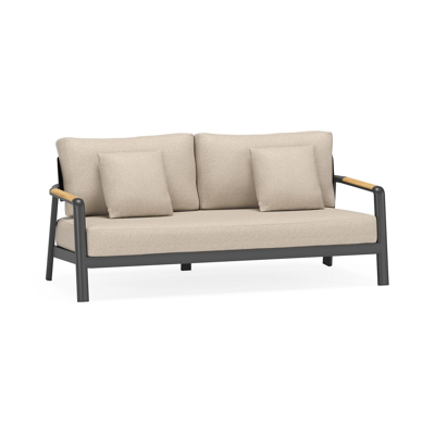 Salamanca loungebank 2-zit in zwart aluminium en teak met desert weather+ softtouch kussen