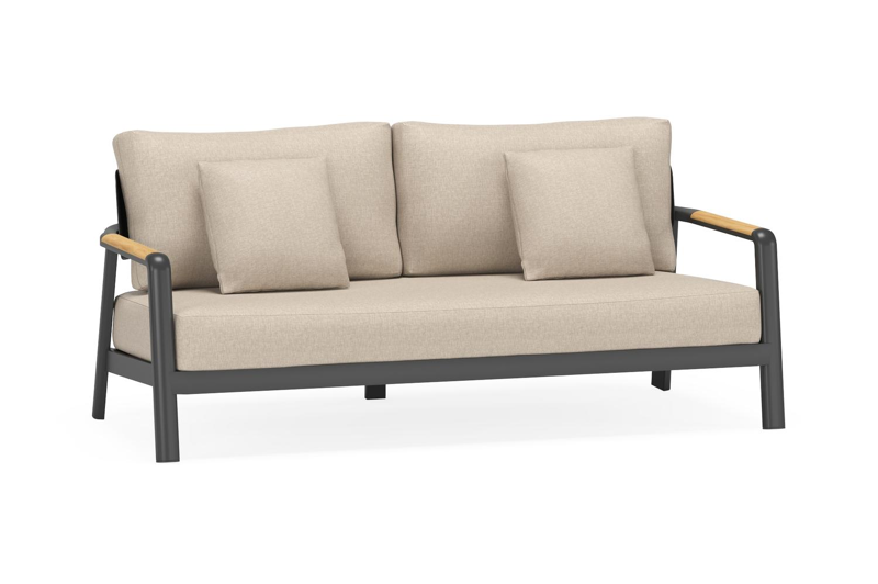 Salamanca loungebank 2-zit in zwart aluminium en teak met desert weather+ softtouch kussen