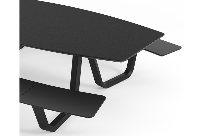Forno picknicktafel bootvorm in zwart aluminium en volkeramiek nero black tafelblad - L 280 x B 192 x 72 cm