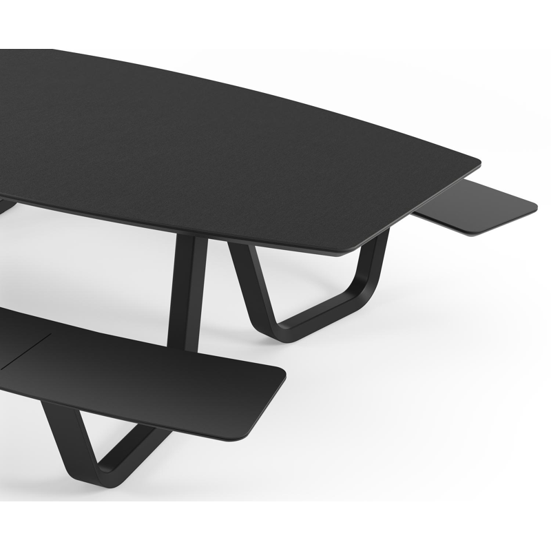Table de pique-nique Forno forme de bateau en aluminium noir et céramique pleine - Lg.ong. 280 x - Lg. 280 x Lrg. 192 x Haut. 72 cm