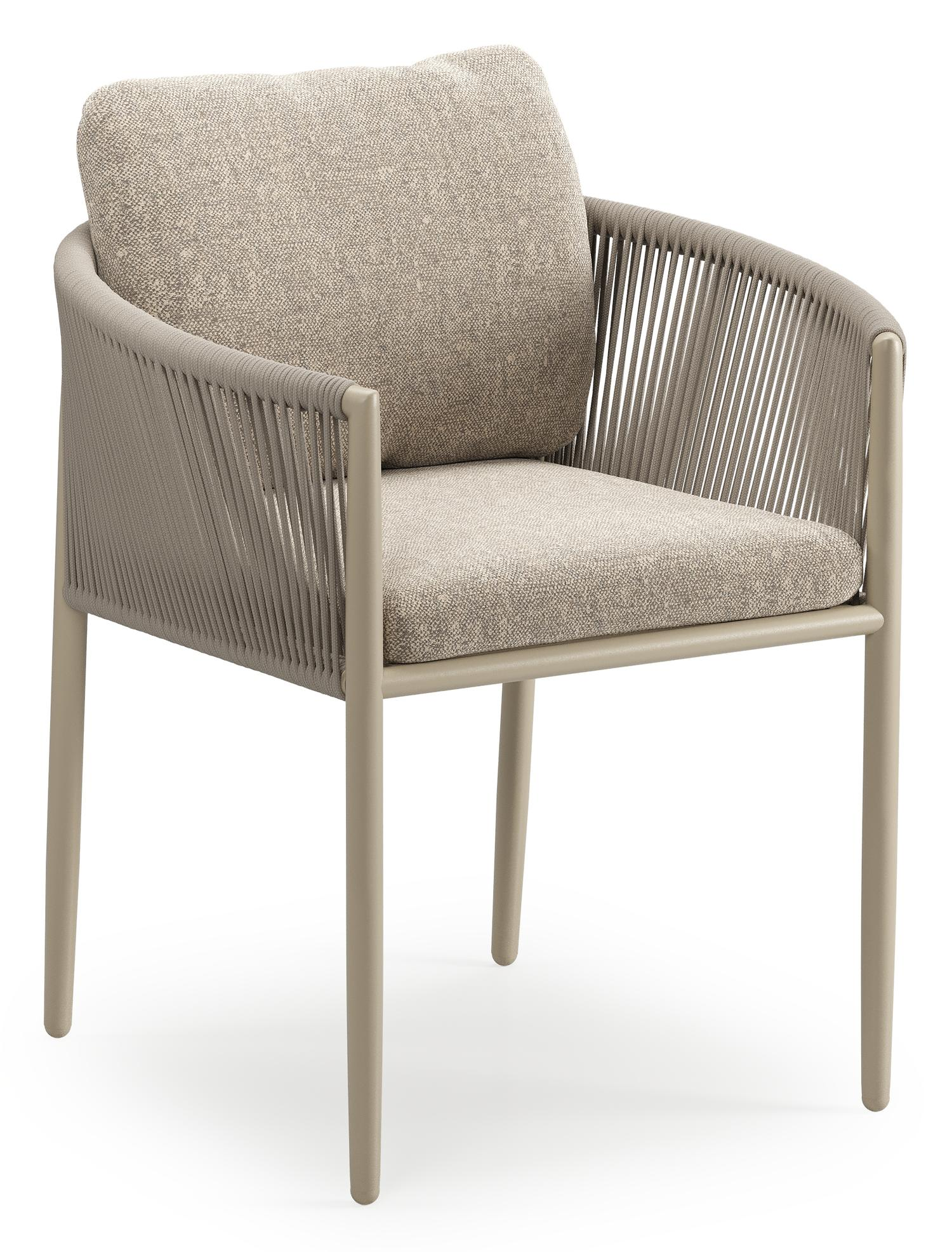 Chaise de jardin Organo en aluminium noir et corde ronde tissée verticalement beige avec coussin en All Weather Sunbrella® Luxe Chartres Pewter