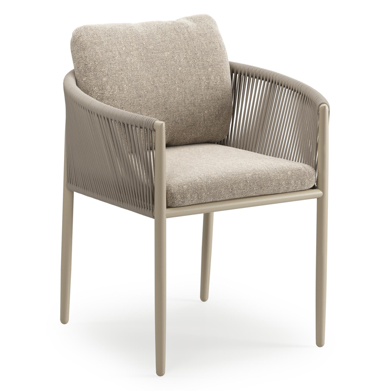 Chaise de jardin Organo en aluminium noir et corde ronde tissée verticalement beige avec coussin en All Weather Sunbrella® Luxe Chartres Pewter