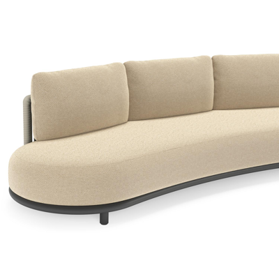 Lomano loungebank in zwart aluminium en beige verticaal geweven luxe vlakke rope met Althea Camel all weather cosytica