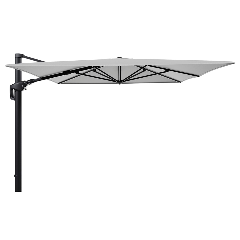 Minore zweefparasol tiltfunctie in zwart aluminium en parasoldoek in All Weather Sunbrella® Luxe Savane Nimbus  - L1 400 x L2 300 cm (zonder voet)