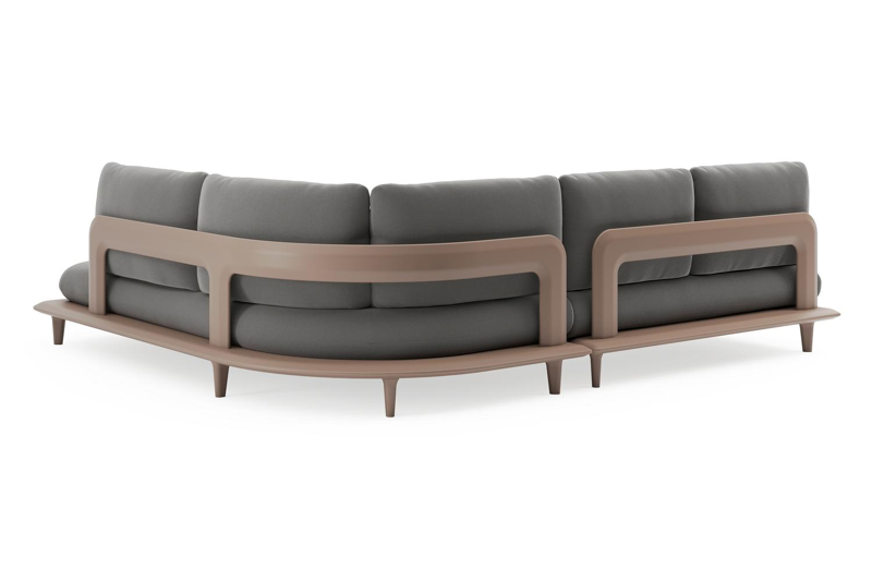 Salon de jardin d'angle Bomero en aluminium taupe et coussins en all weather sunbrella® luxe natte charcoal chine