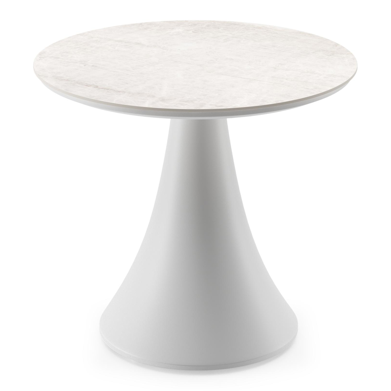 Fano low dining loungetafel rond in wit aluminium en volkeramiek Taj Mahal - Dia. 65 x H 55 cm