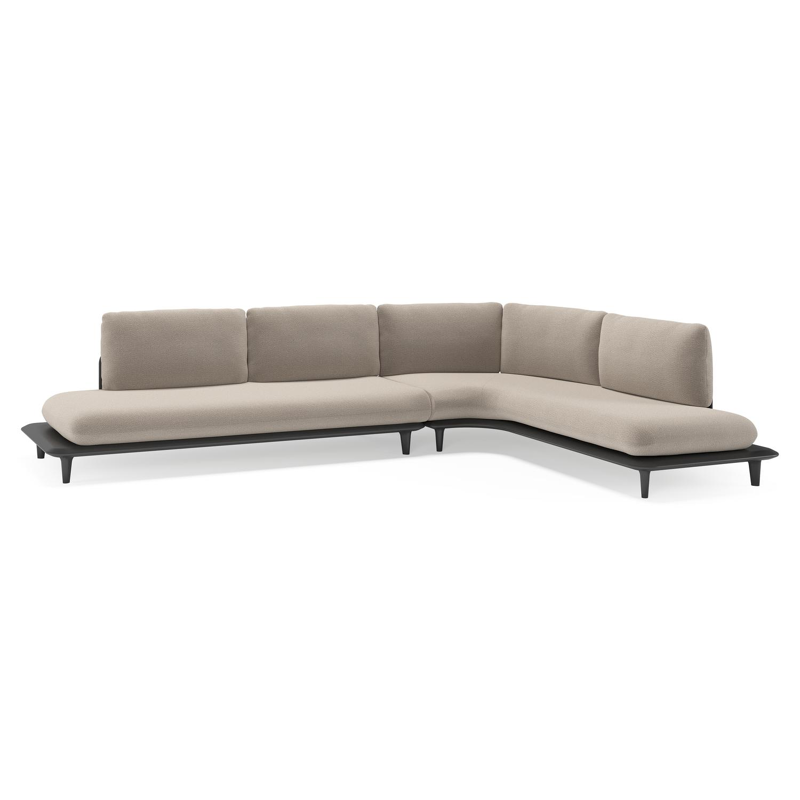 Bomero loungehoek in zwart aluminium met savane coconut all weather sunbrella® luxe kussen