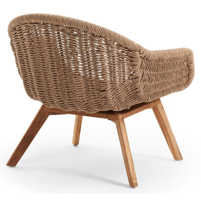 Pagino loungestoel 1-zit in teak en zwart gedraaide ronde wicker