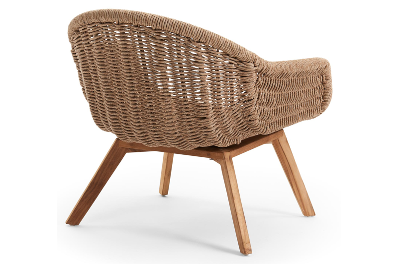 Pagino loungestoel 1-zit in teak en zwart gedraaide ronde wicker