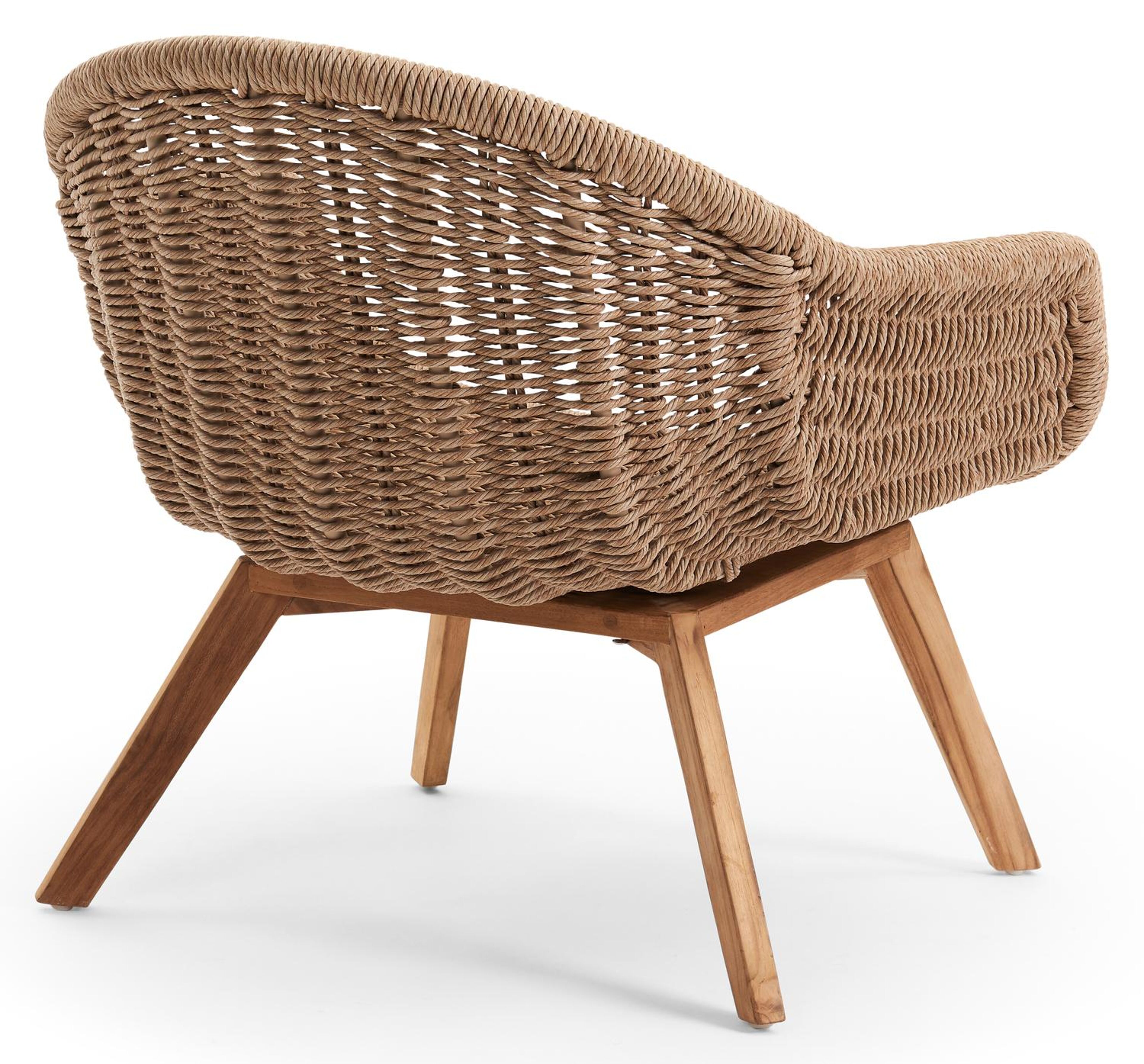 Pagino loungestoel 1-zit in teak en zwart gedraaide ronde wicker