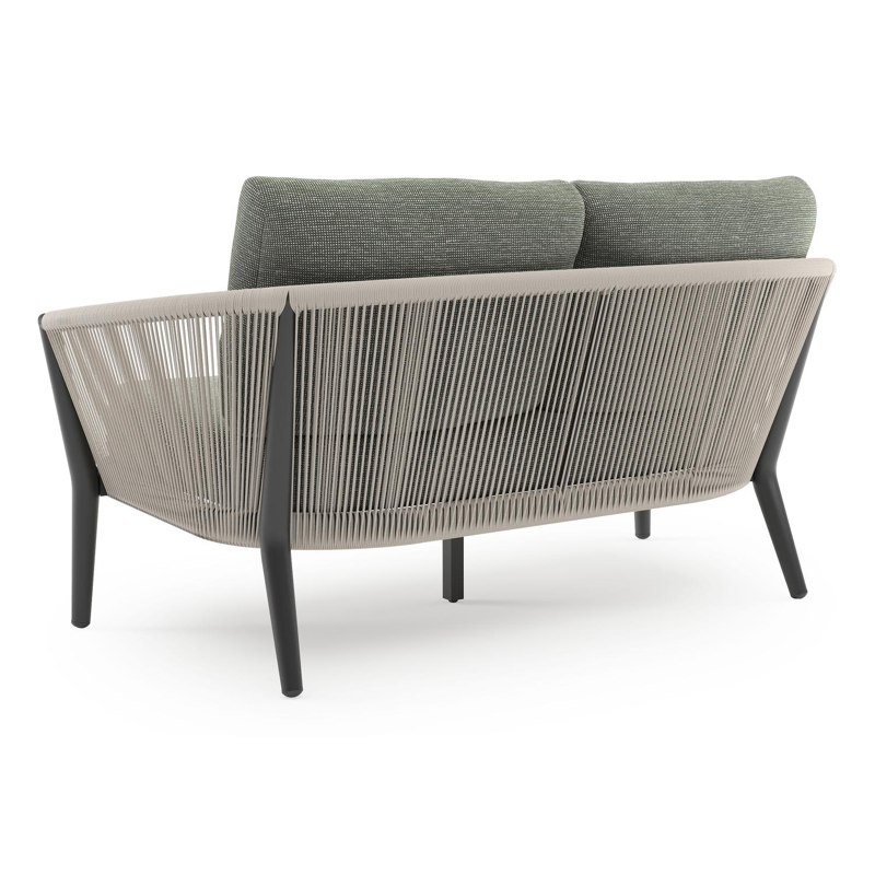 Orso loungebank in zwart aluminium en beige verticaal geweven ronde rope met Slow Fern all weather sunbrella® luxe kussen