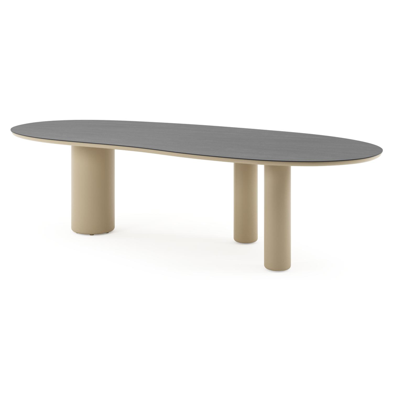 Amico tuintafel organisch in beige aluminium en volkeramiek Basalt Black - L 280 x B 120 x H 73.5 cm