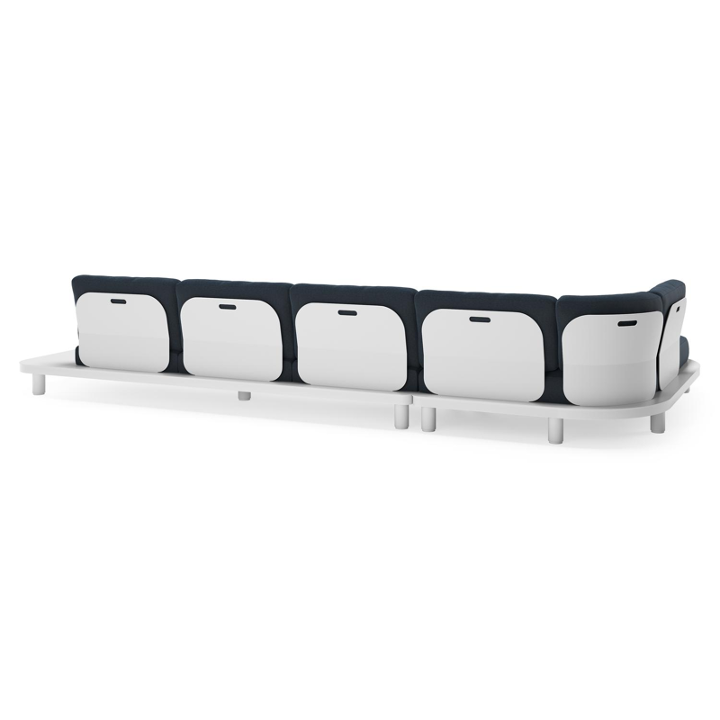 Salon de jardin d'angle Donato en aluminium blanc et coussins en All Weather Sunbrella® luxe Heritage Indigo