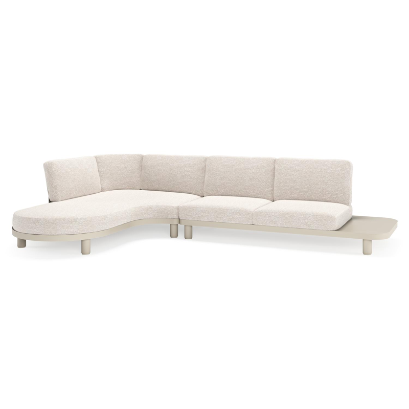 Salon de jardin d'angle Donato en aluminium beige et coussins en all weather sunbrella® luxe tundra sand