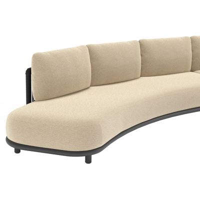 Lomano loungebank in zwart aluminium en beige verticaal geweven luxe vlakke rope met althea camel all weather cosytica kussen