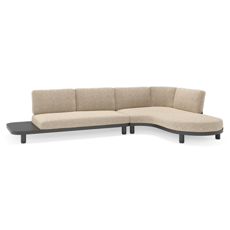 Salon de jardin d'angle Donato en aluminium noir et coussins en all weather cosytica Bora Jungle