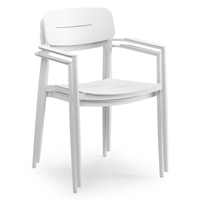 Pamplona ronde tuinset in wit aluminium en sintered stone crema minerale met 6 Cosa tuinstoelen