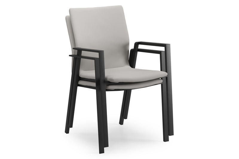 Madura stapelbare tuinstoel in zwart aluminium en grijs comfort textilene