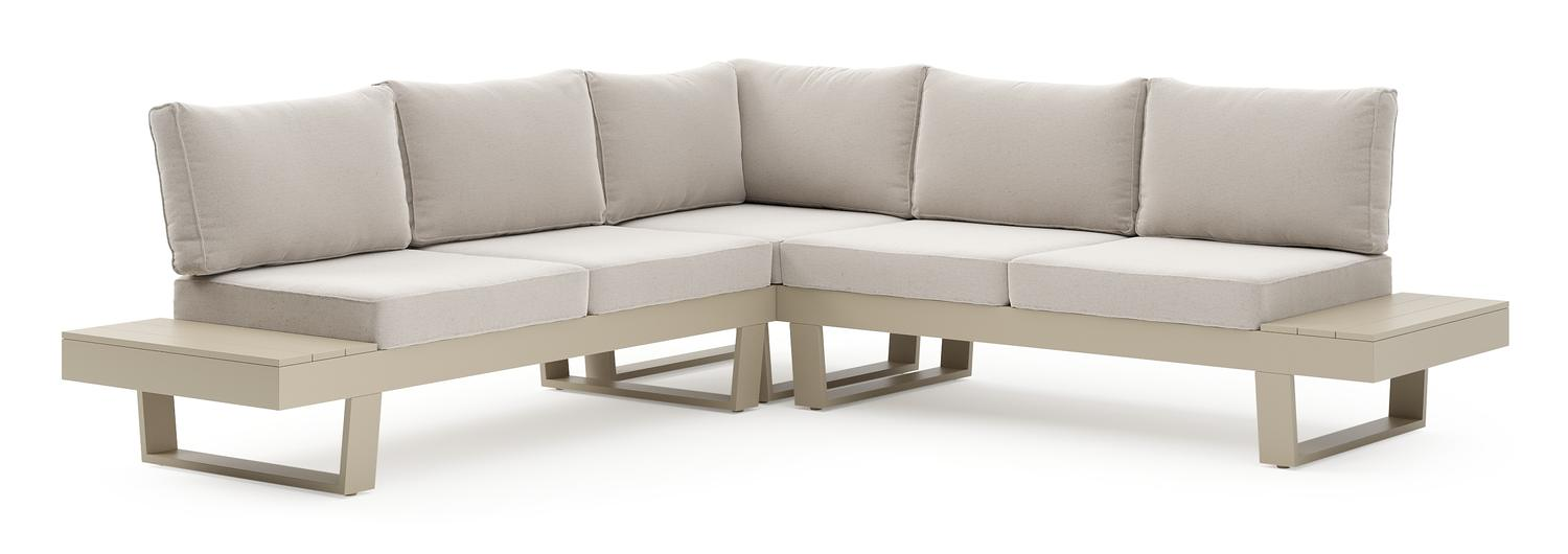 Salon de jardin d'angle Alora en aluminium beige et coussins en weather+ softtouch beige