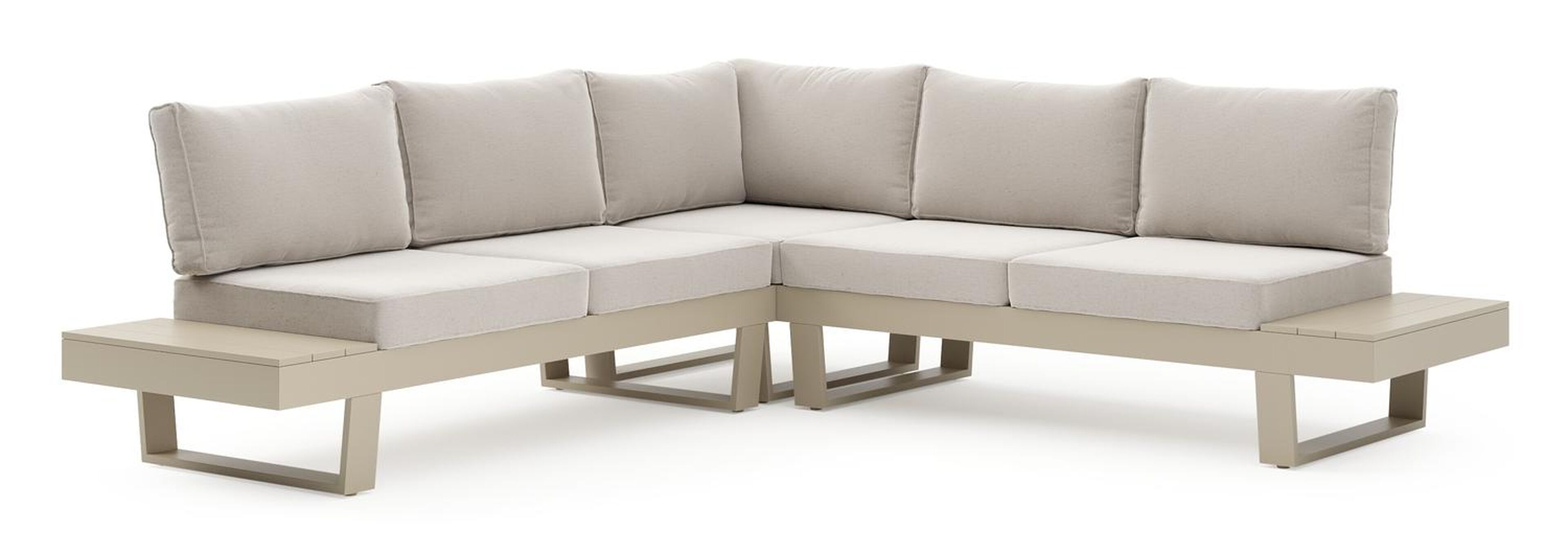 Salon de jardin d'angle Alora en aluminium beige et coussins en weather+ softtouch beige
