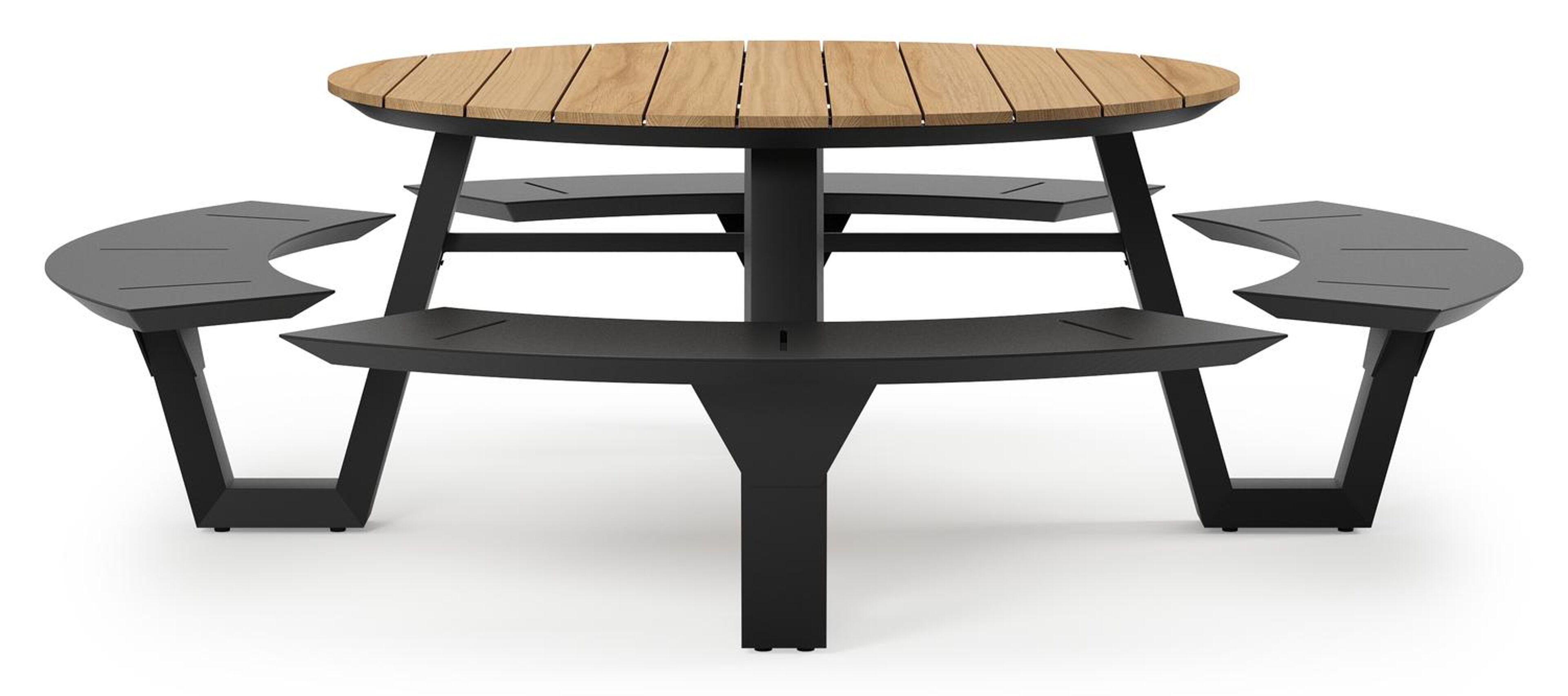 Table de pique-nique Rondino en aluminium noir et teck - Dia. 236 x H 71,5 cm